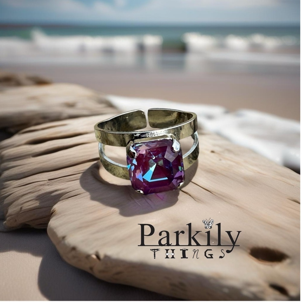 Handcrafted sparkly ring made with burgundy delite Swarovski crystal adjustable